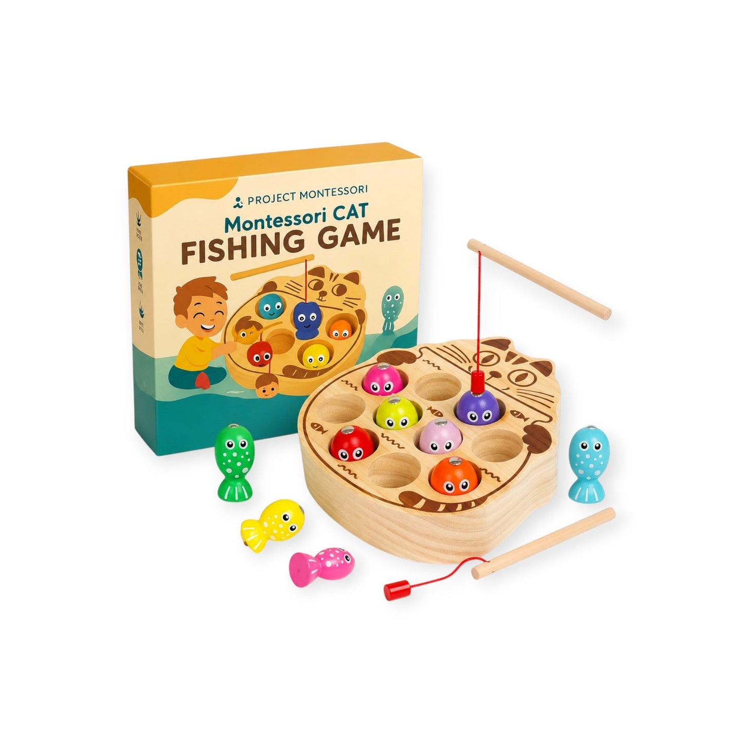 Montessori Cat Wooden Fishing Game