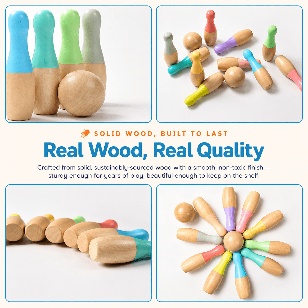 Montessori Rainbow Wooden Bowling Set