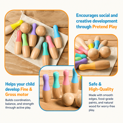 Montessori Rainbow Wooden Bowling Set